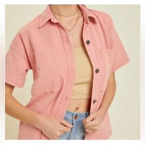 NWT Pink Jean Coral Button-Up Women's Top